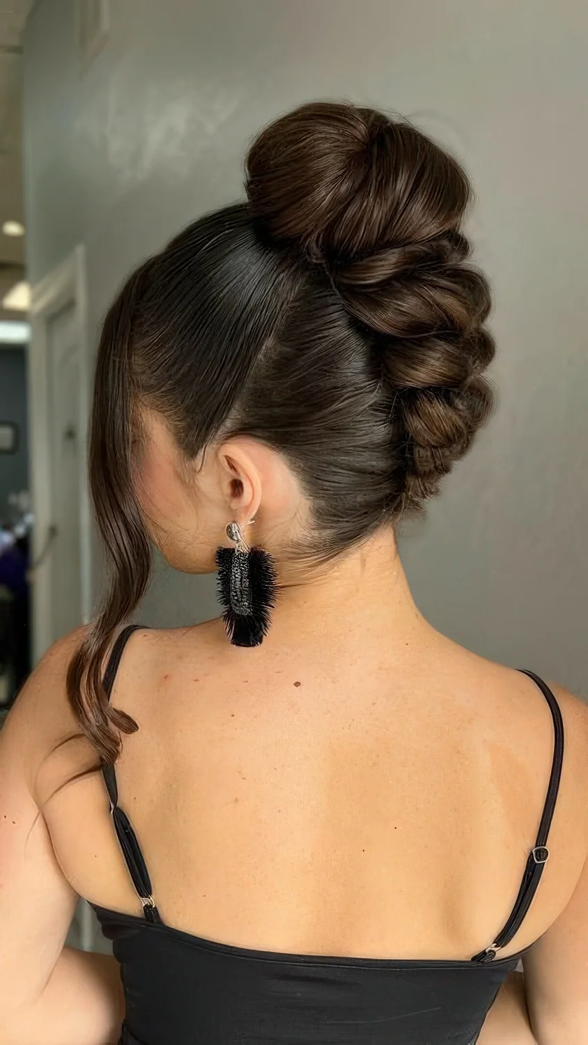 Photo showing top knot with a braided back, with the hairstyle clearly visible.