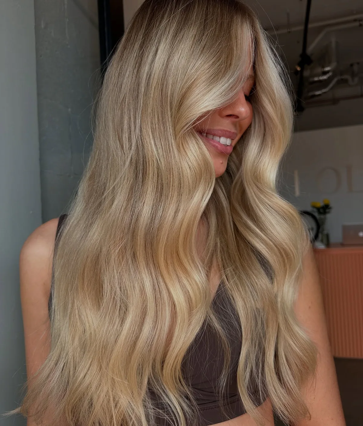 waist wavy honey layers shown as a hollywood waves idea