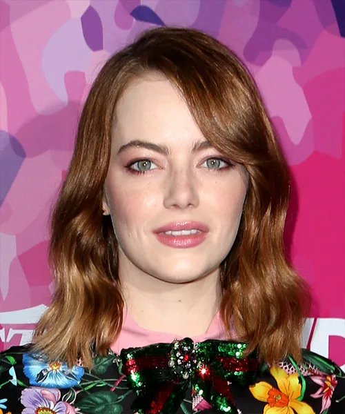 shoulder wavy red lob shown as a hollywood waves idea