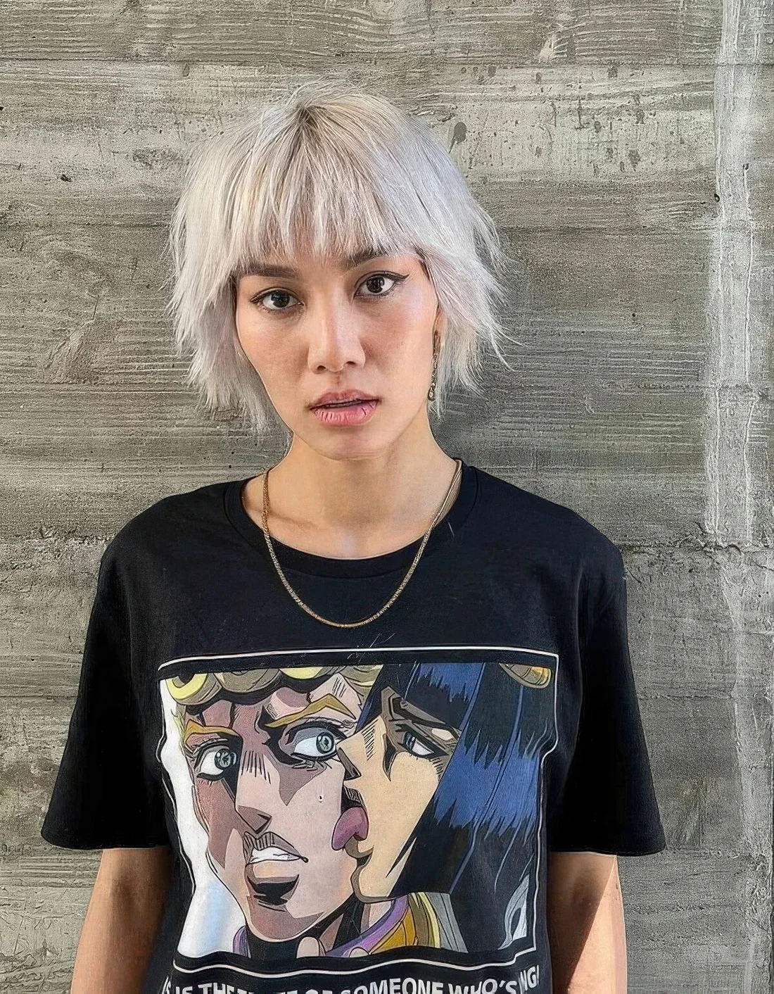 Photo showing icy blonde bob hairstyle, with the hairstyle clearly visible.