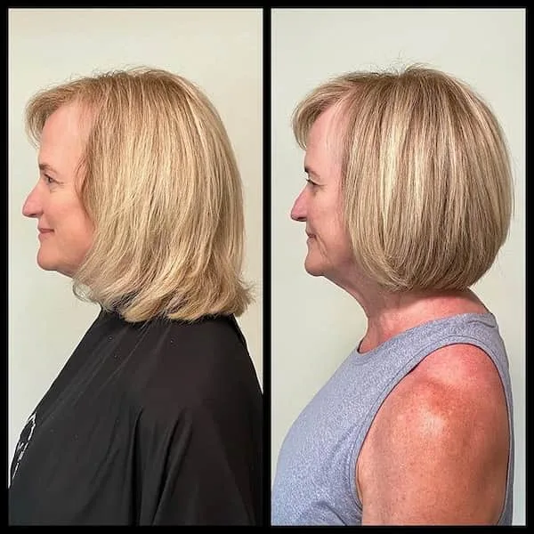 chin straight silver bob shown as a layered bob hairstyles for older women idea