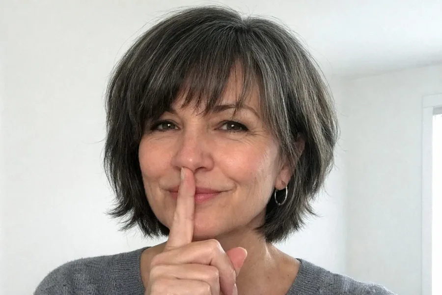chin straight chestnut bob with wispy fringe shown as a layered bob hairstyles for older women idea