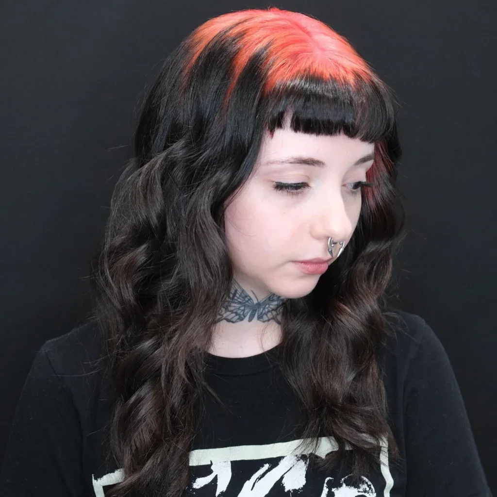 shoulder wavy vivid shag with curtain fringe shown as a layered hair with bangs idea