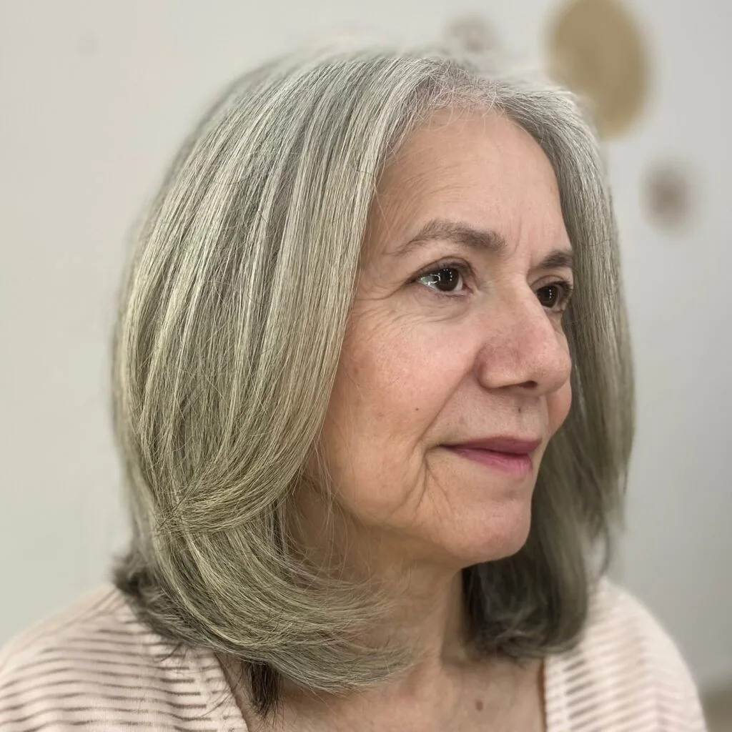 chest straight silver layers shown as a layered hairstyles for women over 60 idea