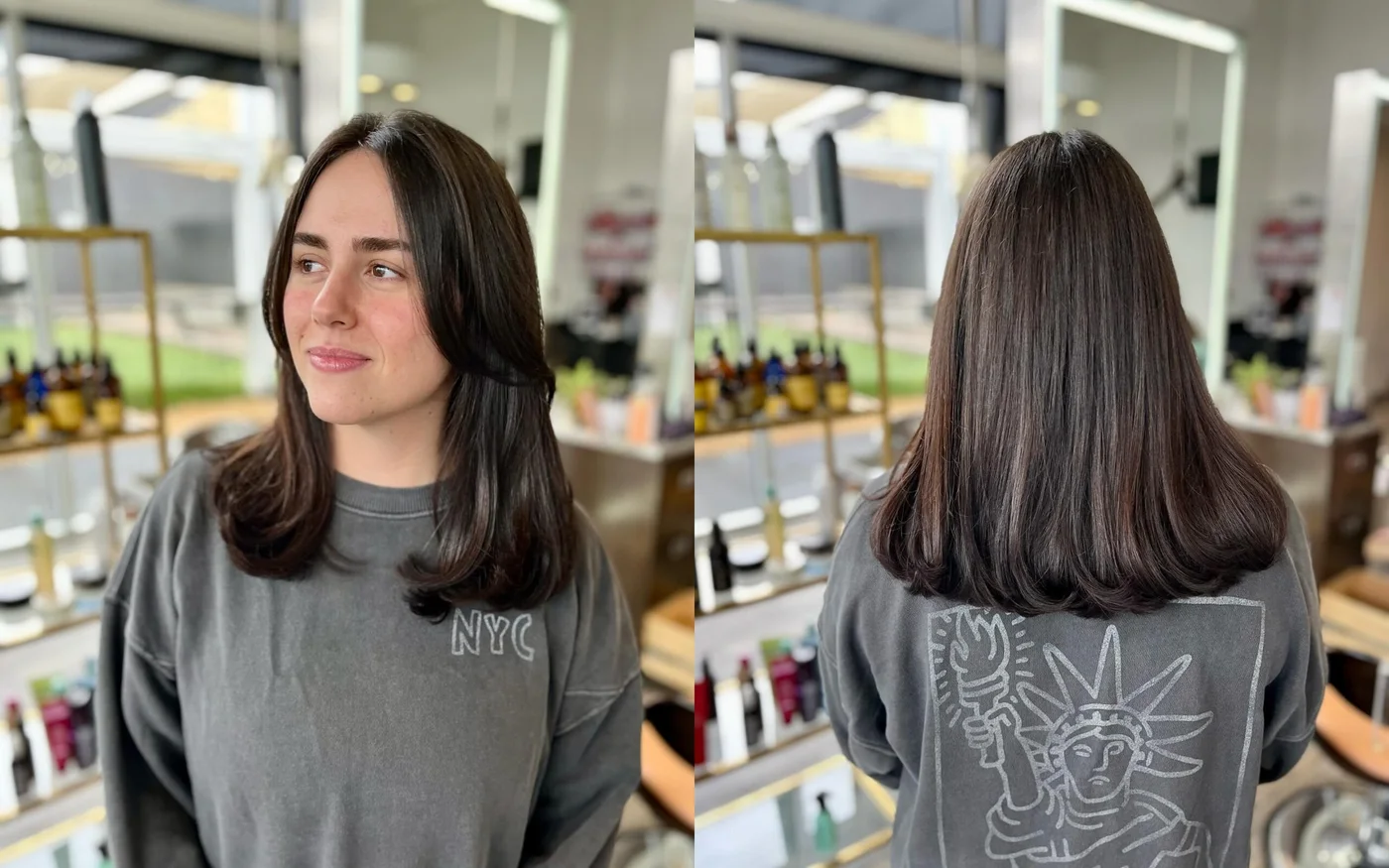 shoulder wavy chestnut lob shown as a lob haircuts for thin hair idea, featuring center part, shown in simple brunette lob