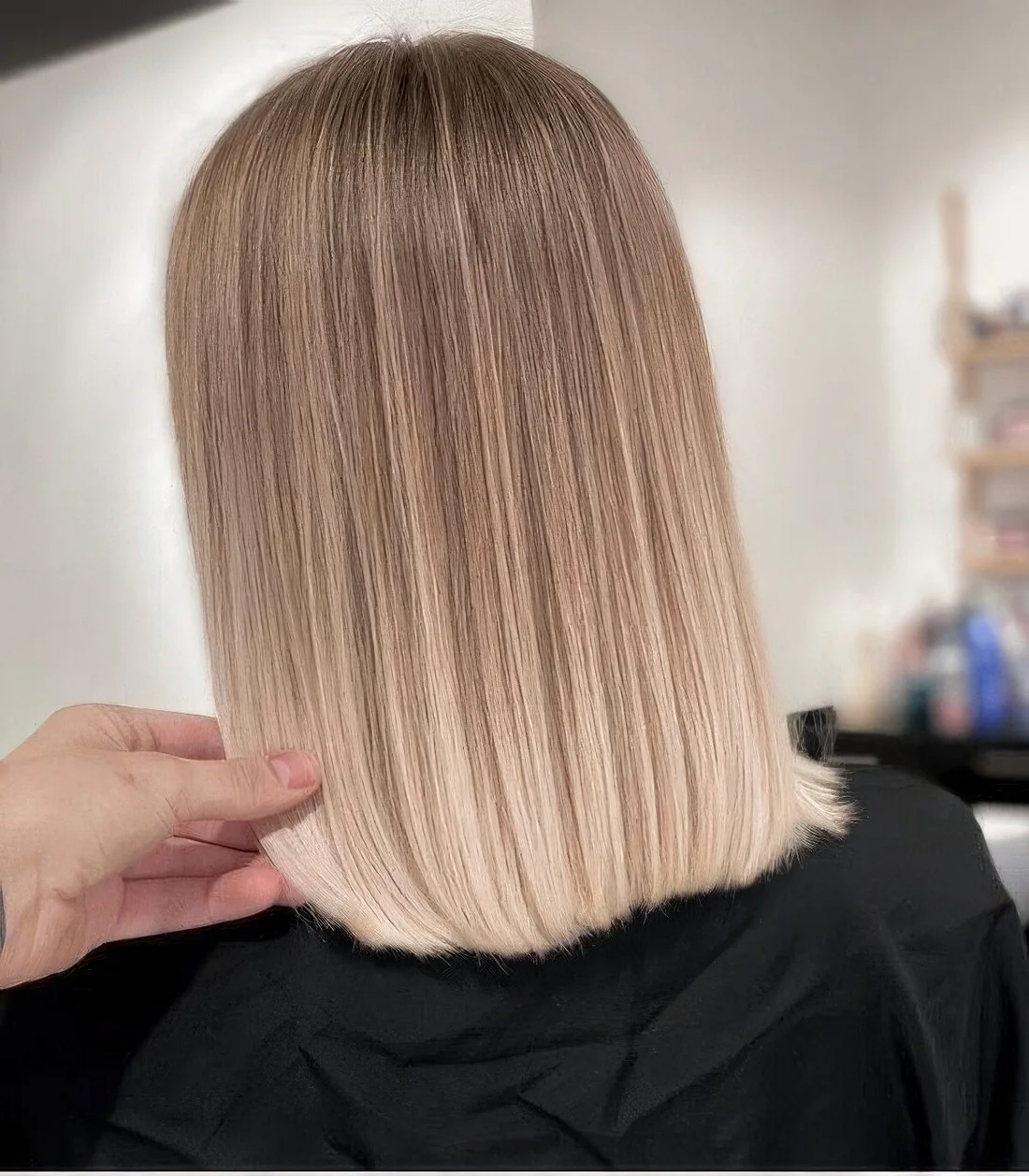 Blunt long bob with an ombre effect.