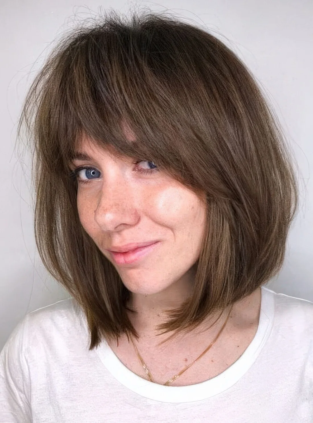 Photo showing brown bob, with the hairstyle clearly visible.