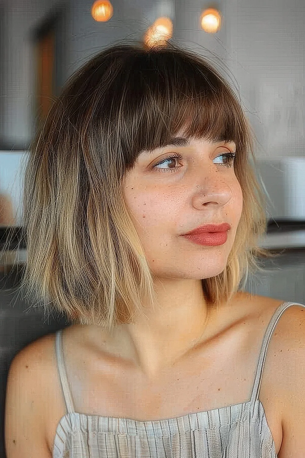 Photo showing ombre bob fringe, with the hairstyle clearly visible.