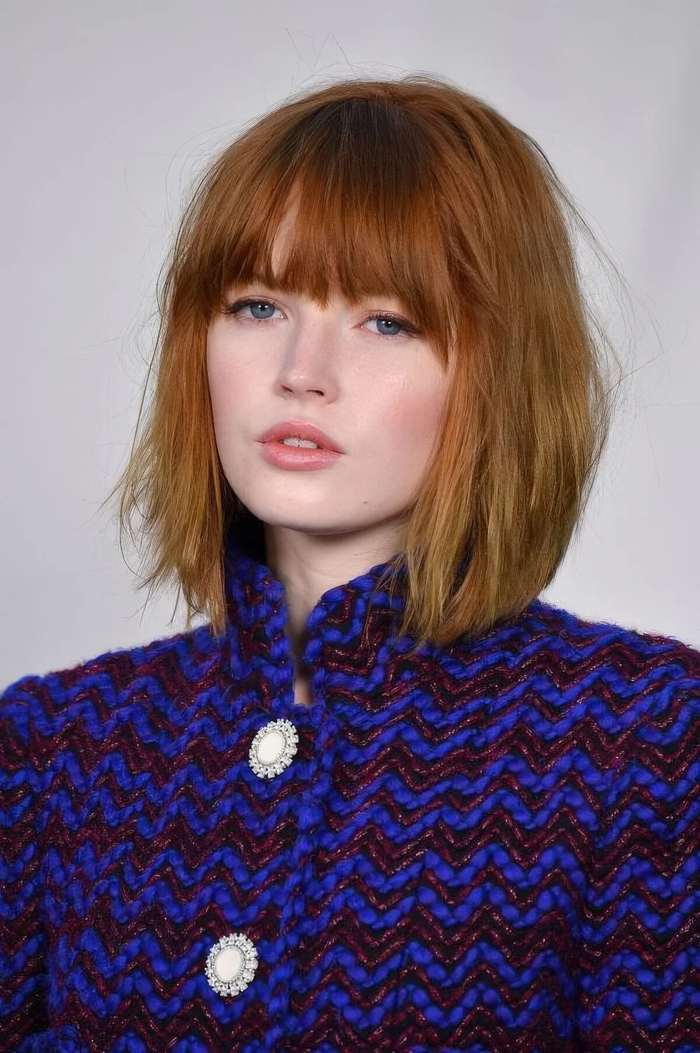 Photo showing textured ginger bob, with the hairstyle clearly visible.