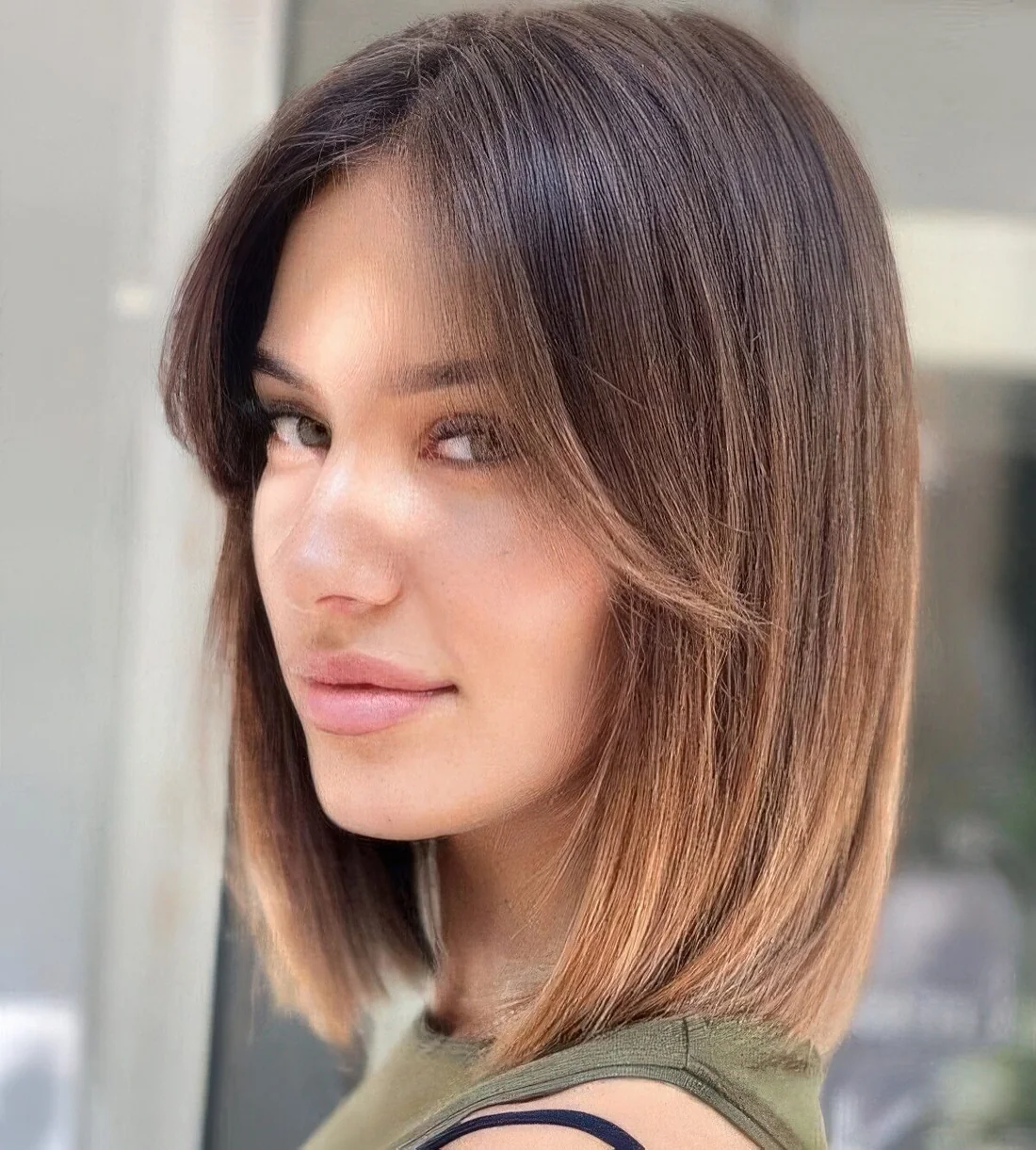 Bob hairstyle with an ombre effect.