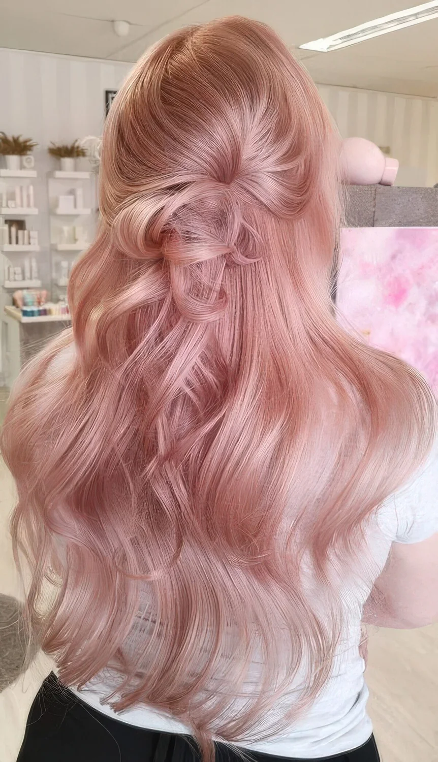 Photo showing half updo hairstyle, with the hairstyle clearly visible.