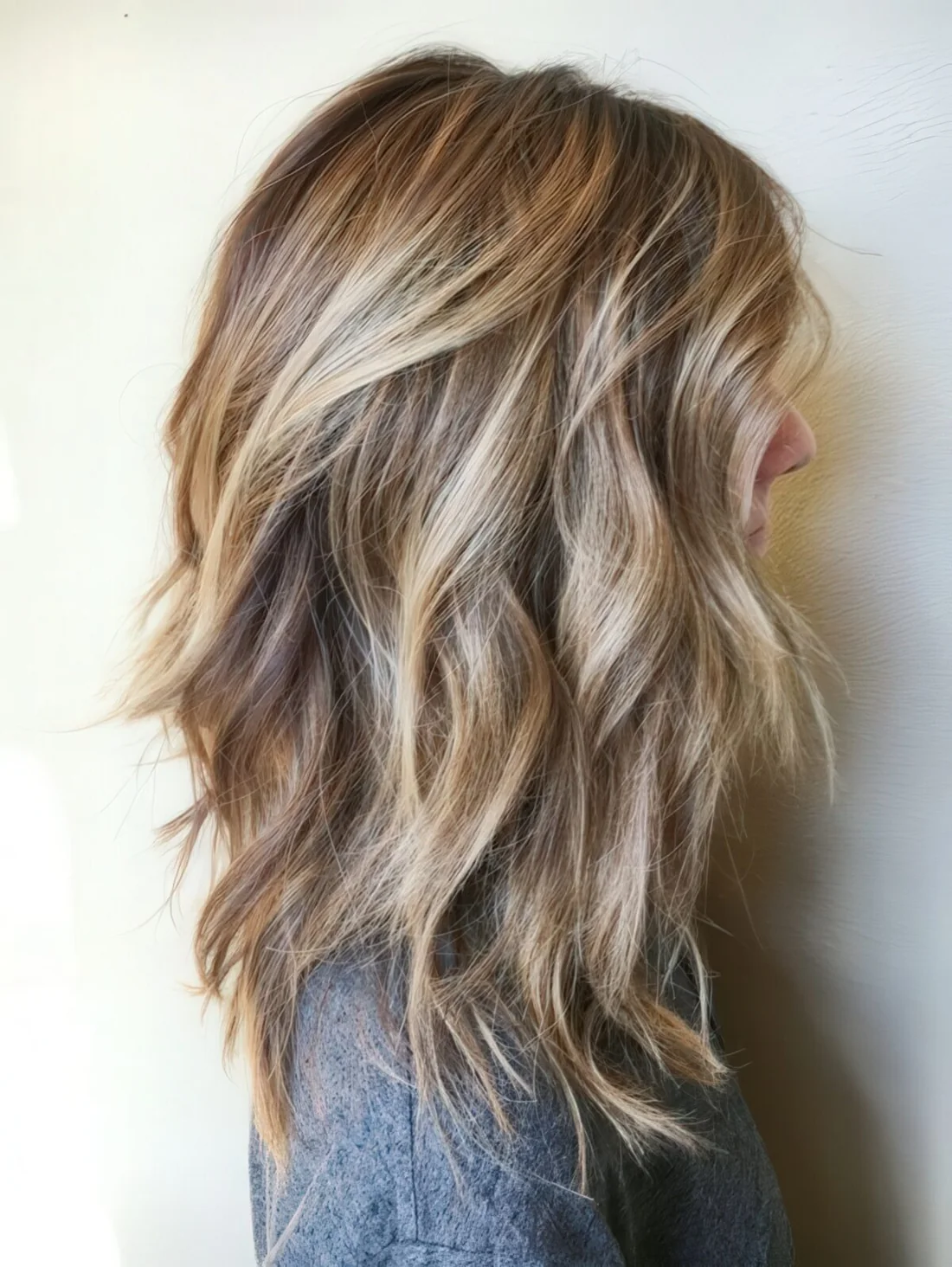 Medium-length haircut with a darker root for a wow look and a texture.