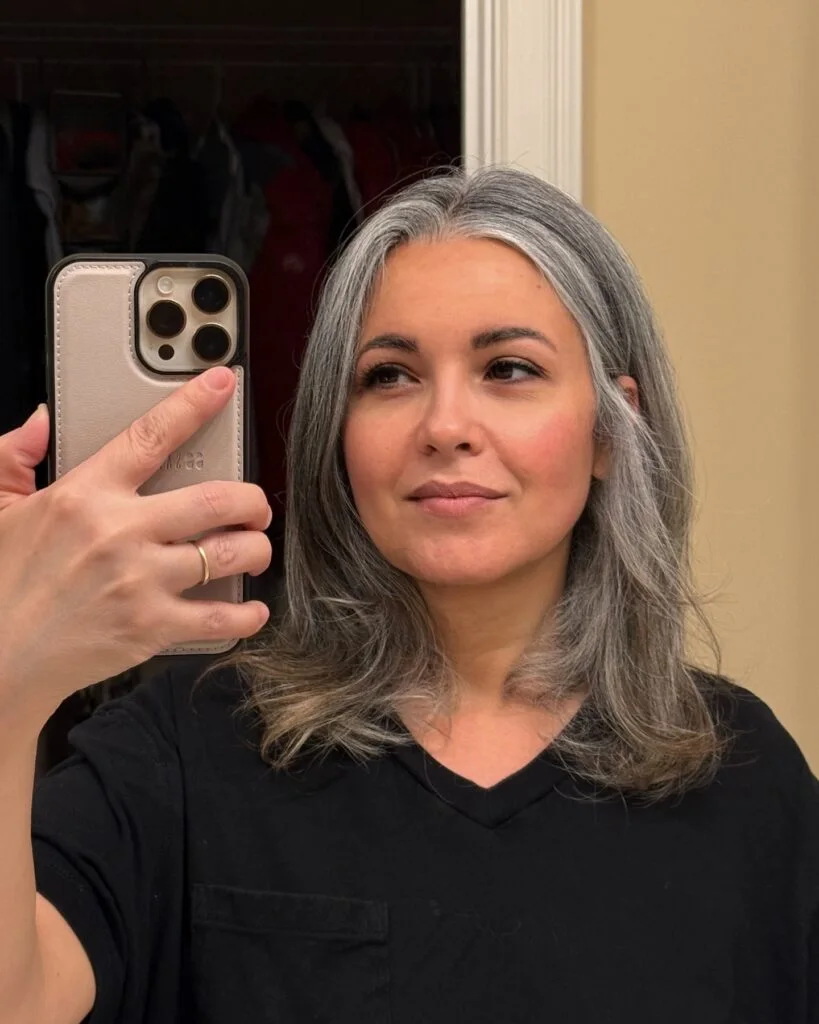 shoulder wavy gray layers shown as a medium length haircut ideas for thin fine hair idea