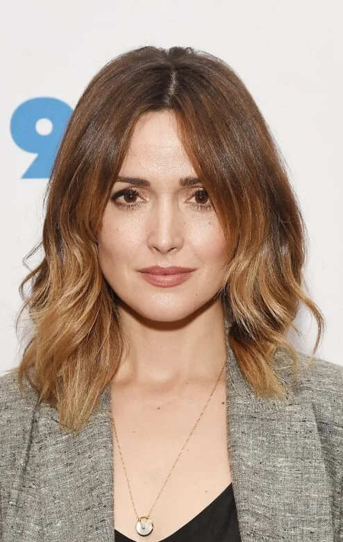 shoulder wavy caramel lob with curtain fringe shown as a medium length haircuts for thick hair idea