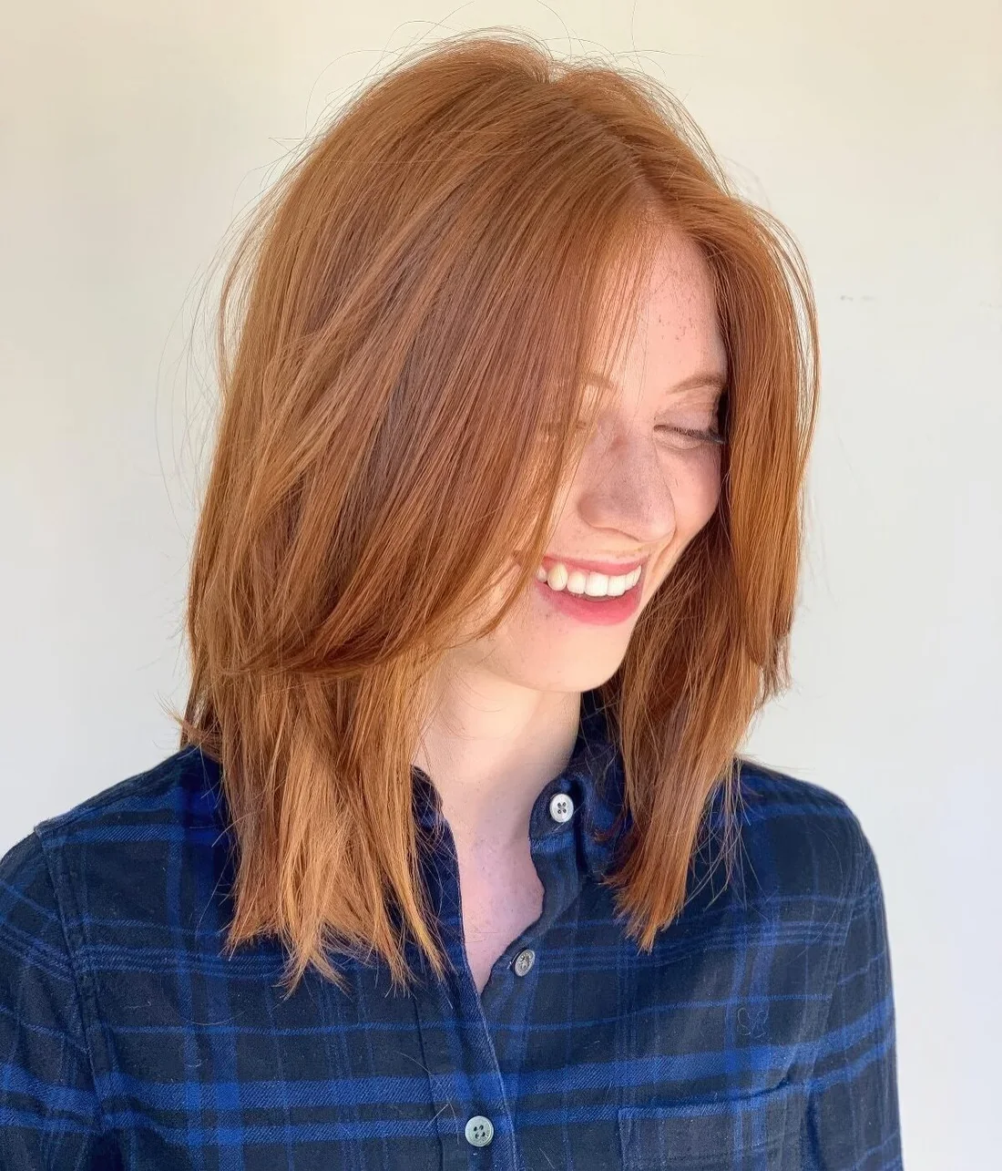 Photo showing layered bob hairstyle, with the hairstyle clearly visible.