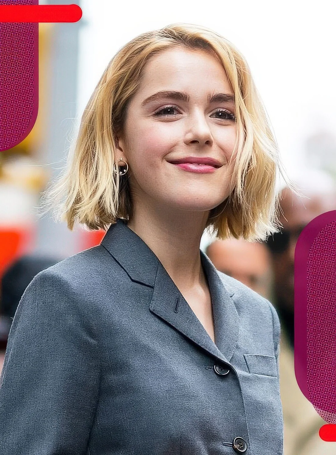Blonde choppy bob with a messy side part.