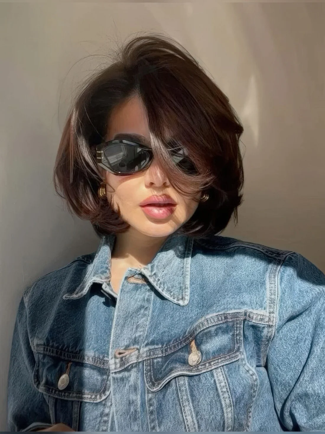 Photo showing brown brunette bob, with the hairstyle clearly visible.