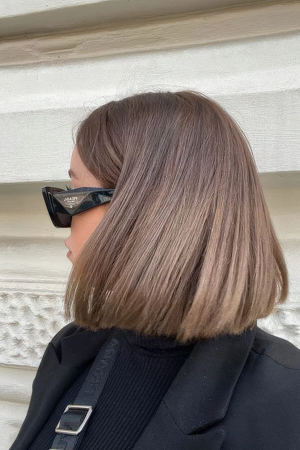 Photo showing blunt long bob, with the hairstyle clearly visible.