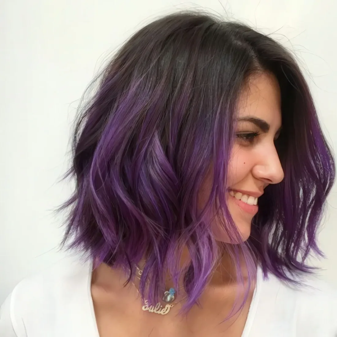Photo showing purple ombre for daring girls, with the hairstyle clearly visible.