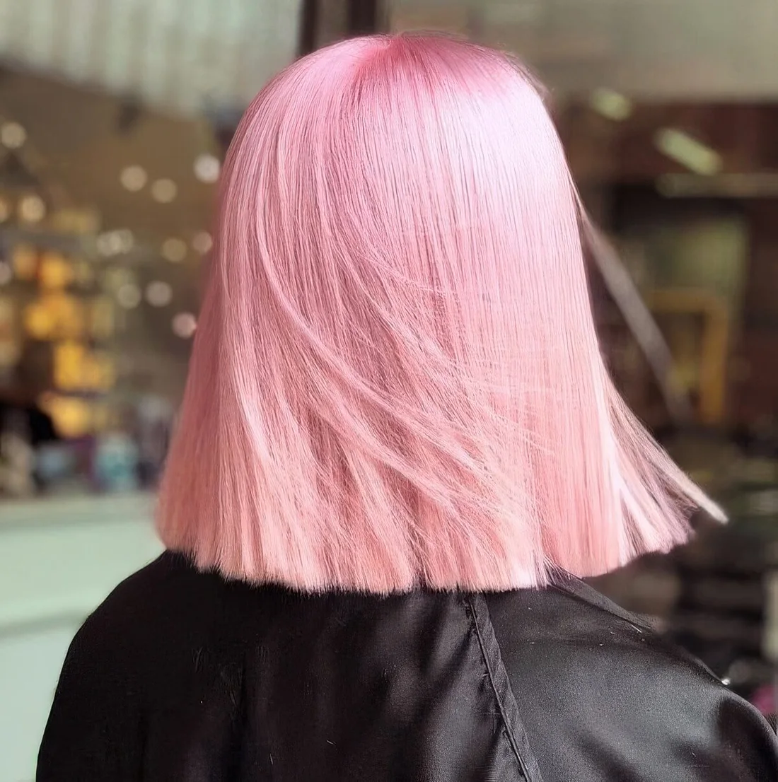 Cotton candy long bob with super straight hair.