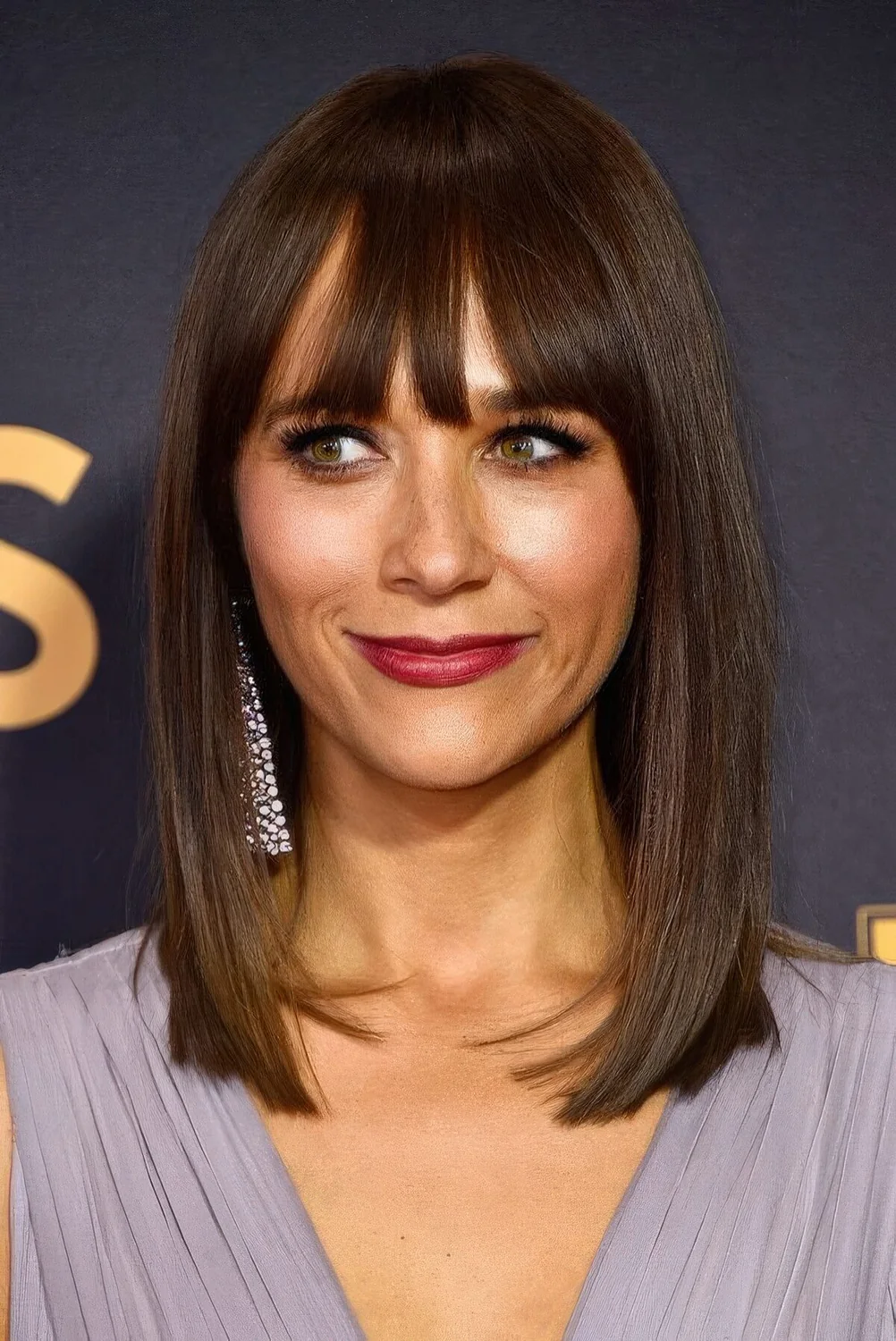 Photo showing clavicle bob piecey bangs, with the hairstyle clearly visible.