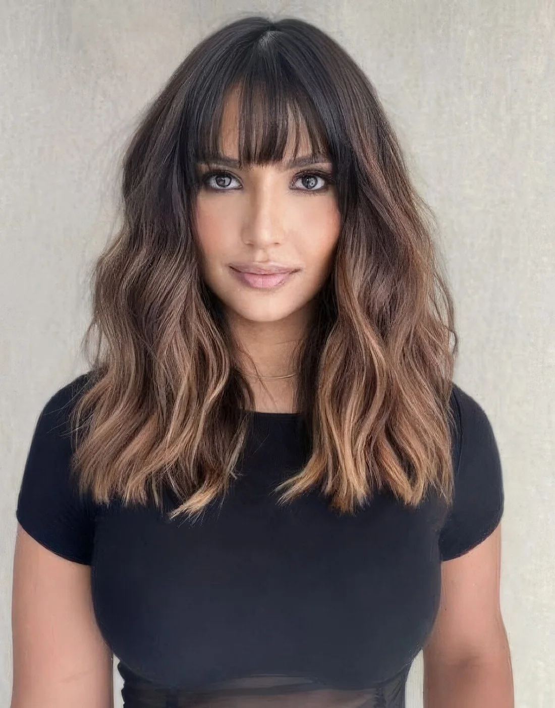 Photo showing long ombre hair bangs, with the hairstyle clearly visible.