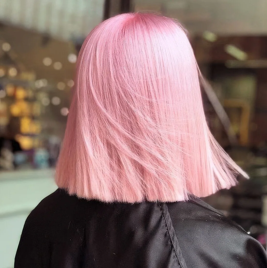 Cotton candy long bob with super straight hair.