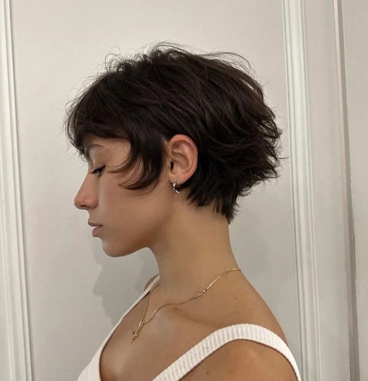 Photo showing bixie side bangs, with the hairstyle clearly visible.