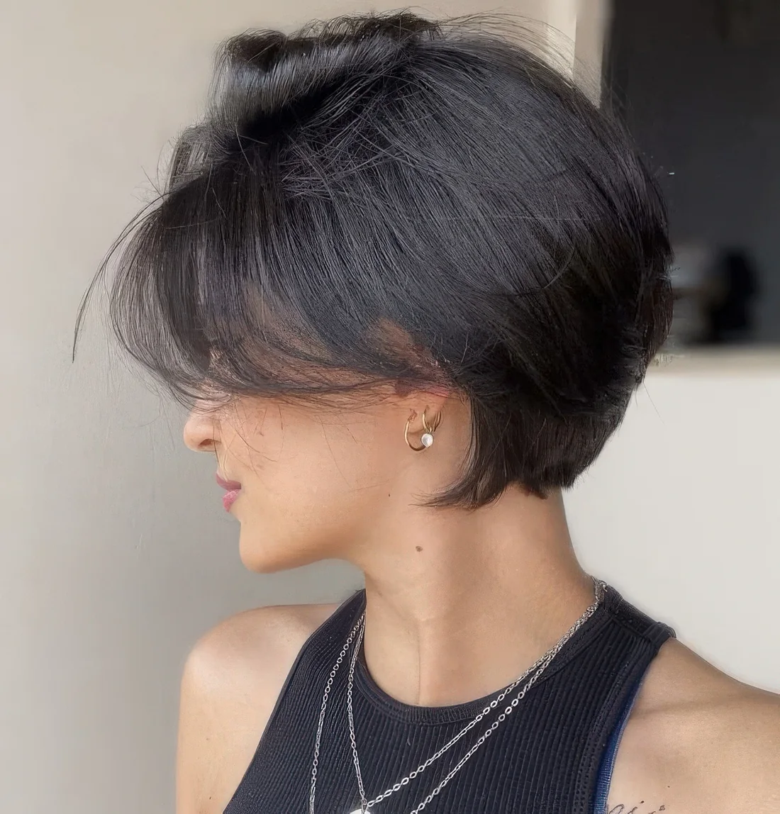 Photo showing black Pixie Bob with No Bangs, with the hairstyle clearly visible.