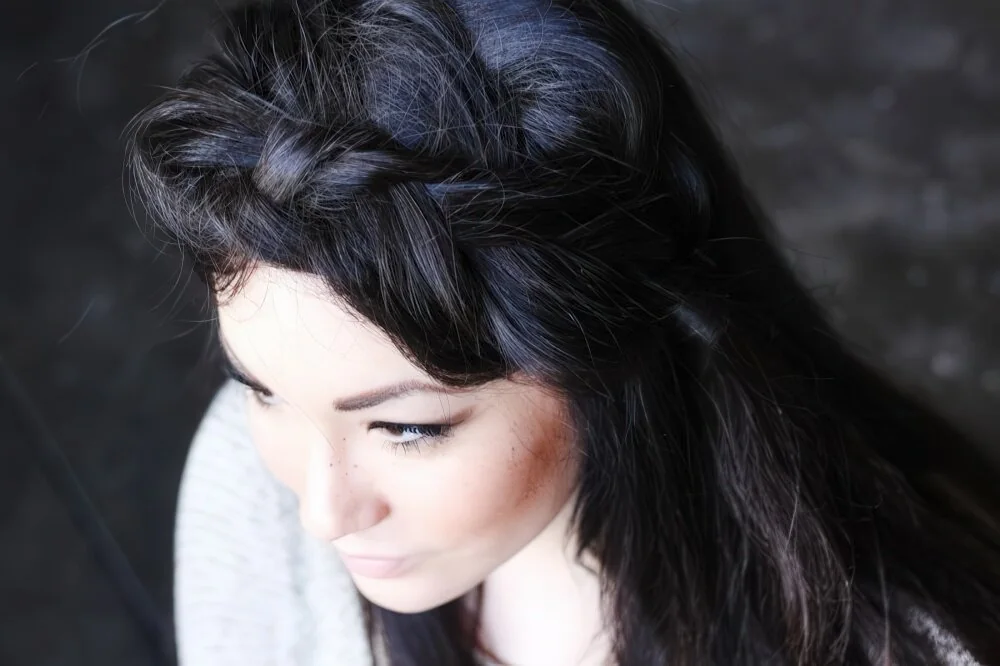Thick dark side braid viewed from above.