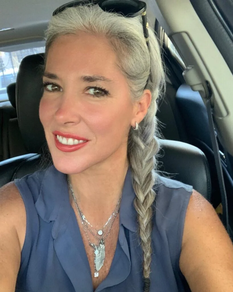 Photo showing casual Silver Side Braid, with the hairstyle clearly visible.