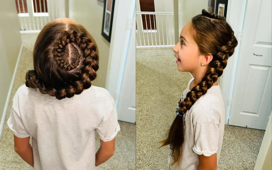 Long hair with slim side detail braids keeping the front pieces controlled