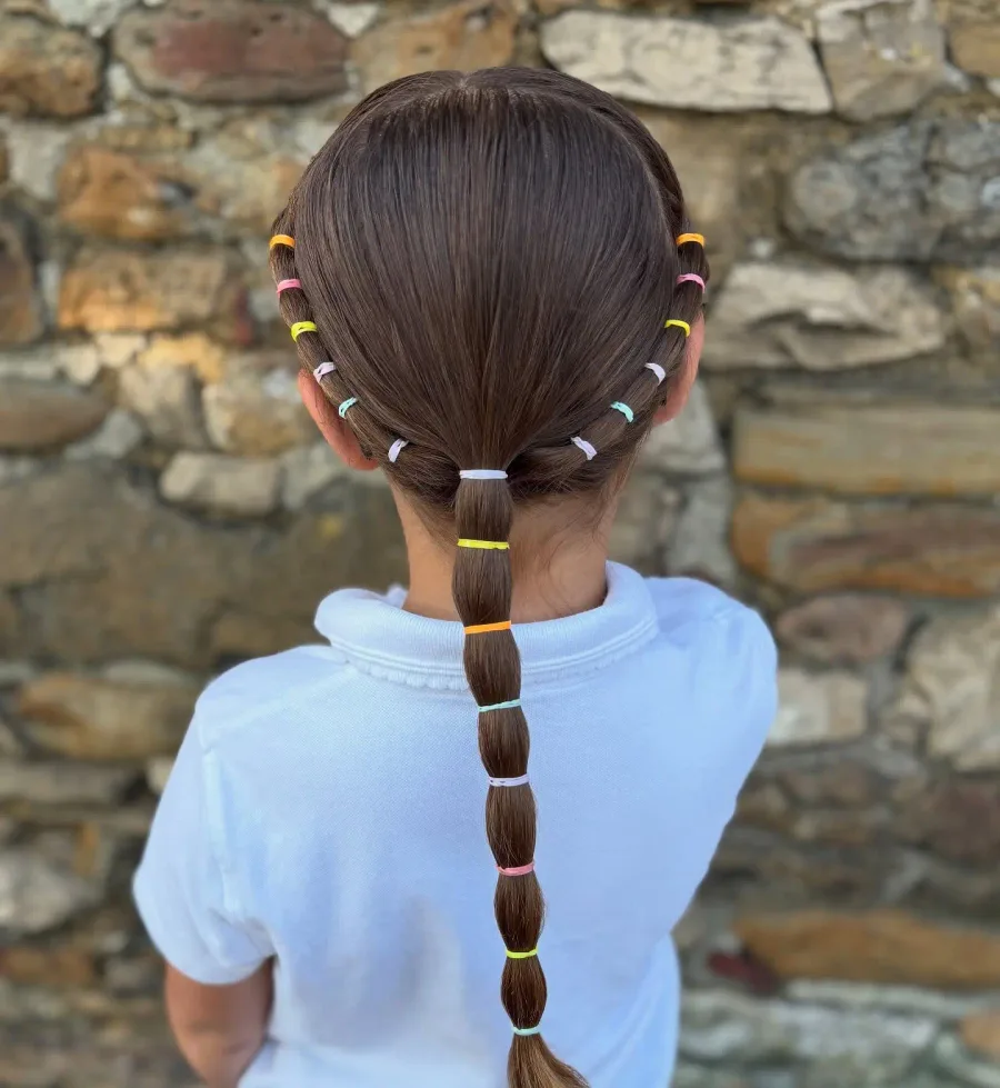 Long school ponytail divided into soft bubble sections