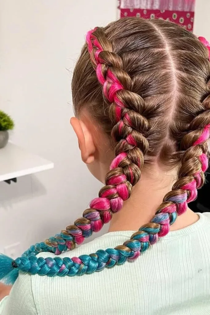 Colorful braided ponytail with bright accents for school