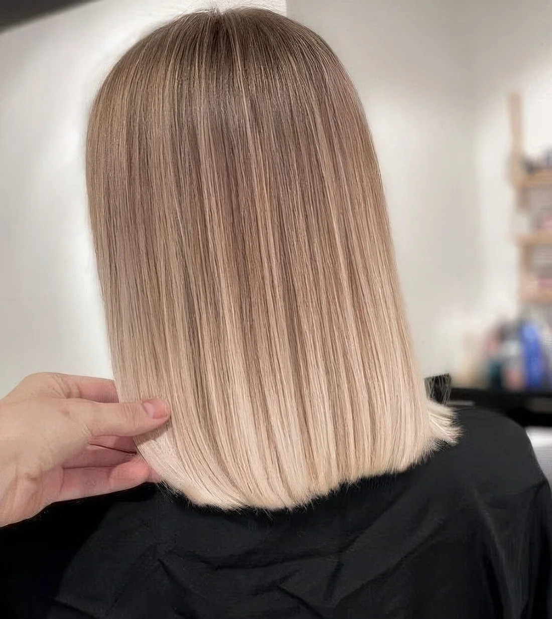 Photo showing blunt bob hairstyle, with the hairstyle clearly visible.
