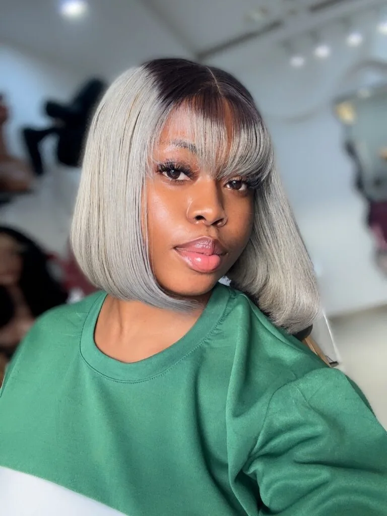 chin straight silver bob with blunt fringe shown as a short bob hairstyles for thin fine hair with a round face idea