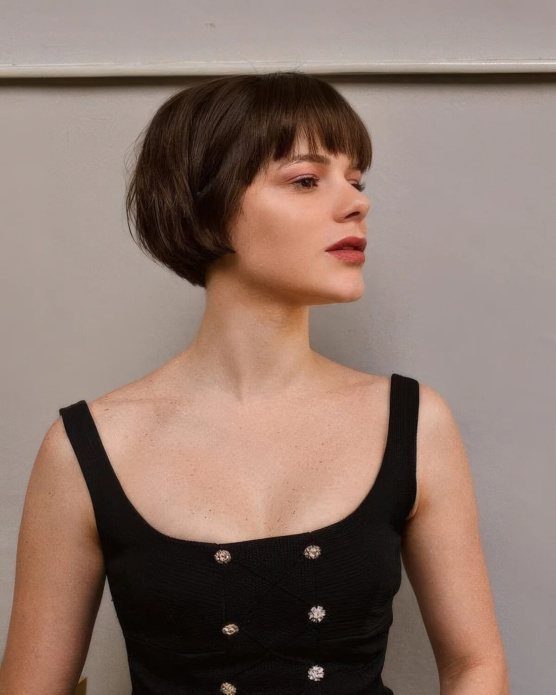 Photo showing classic French bob, with the hairstyle clearly visible.