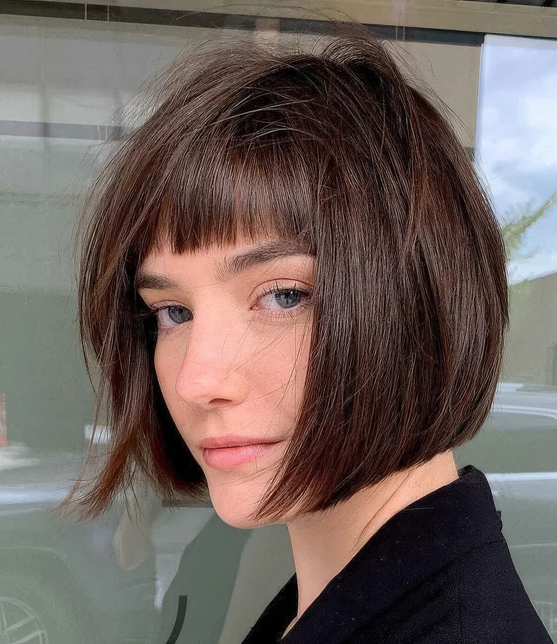 Photo showing angled bob, with the hairstyle clearly visible.