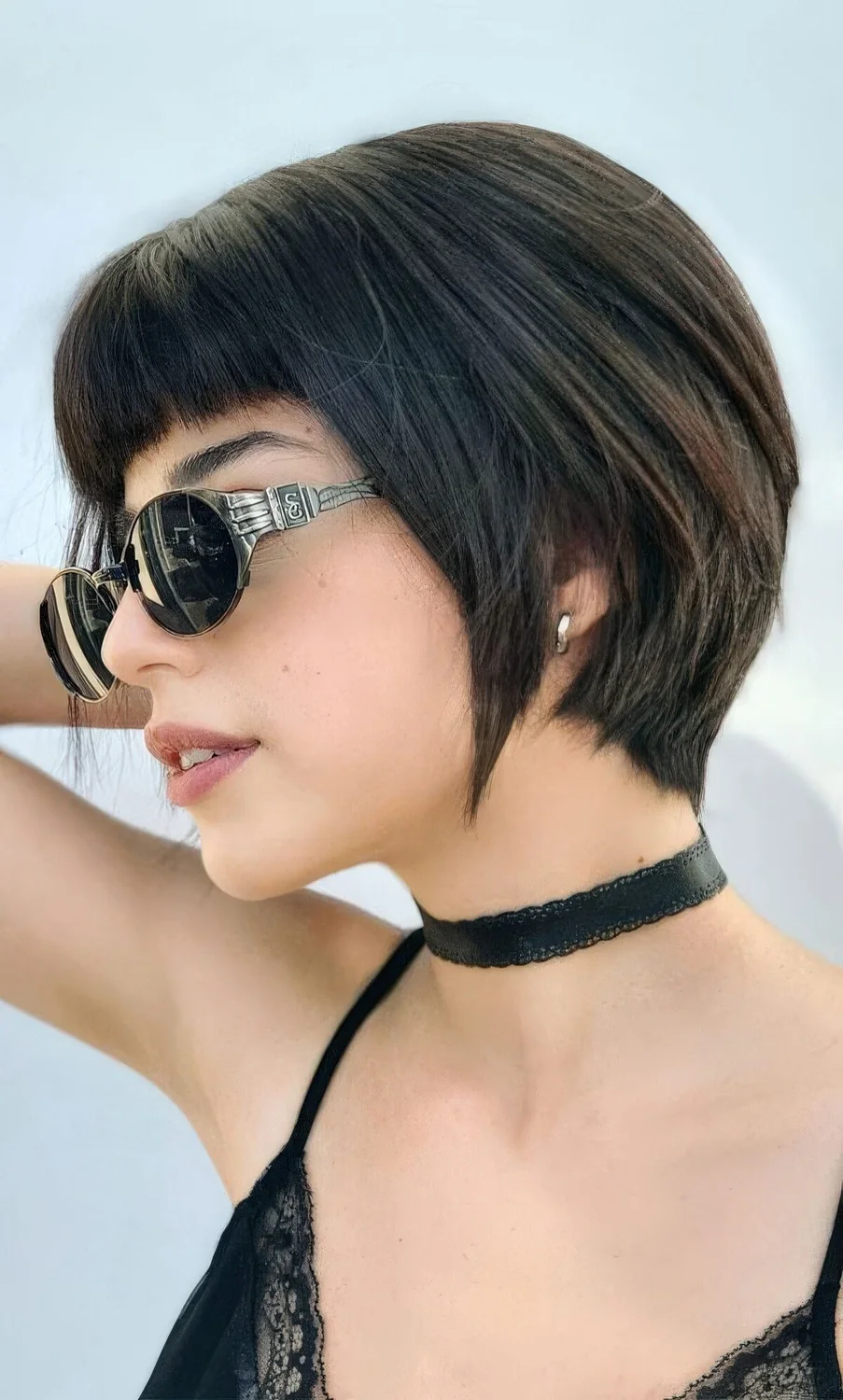 Photo showing fringe bob, with the hairstyle clearly visible.