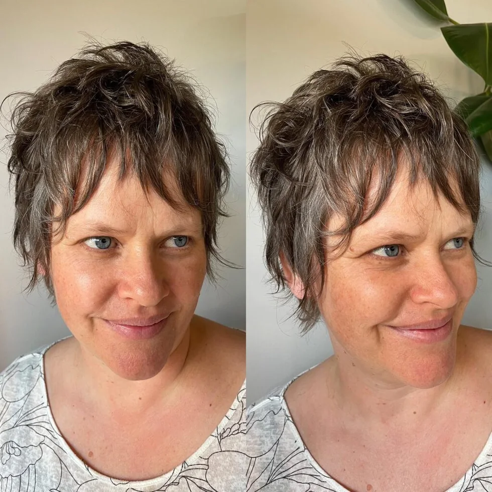 ear straight brunette pixie shown as a short fine hairstyles for women in their 40s idea