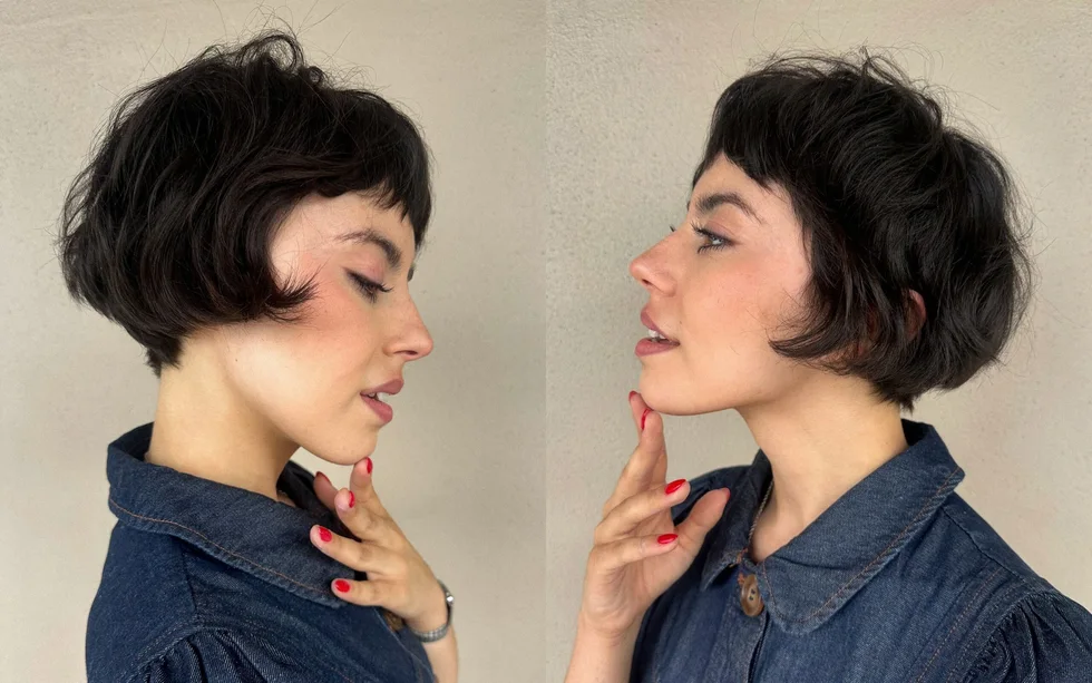 ear wavy black pixie shown as a short fine hairstyles for women in their 40s idea