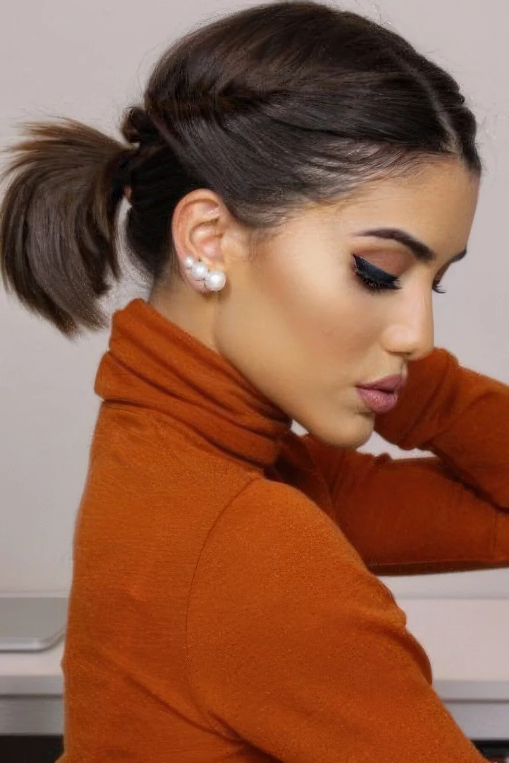 Photo showing low ponytail with twists, with the hairstyle clearly visible.