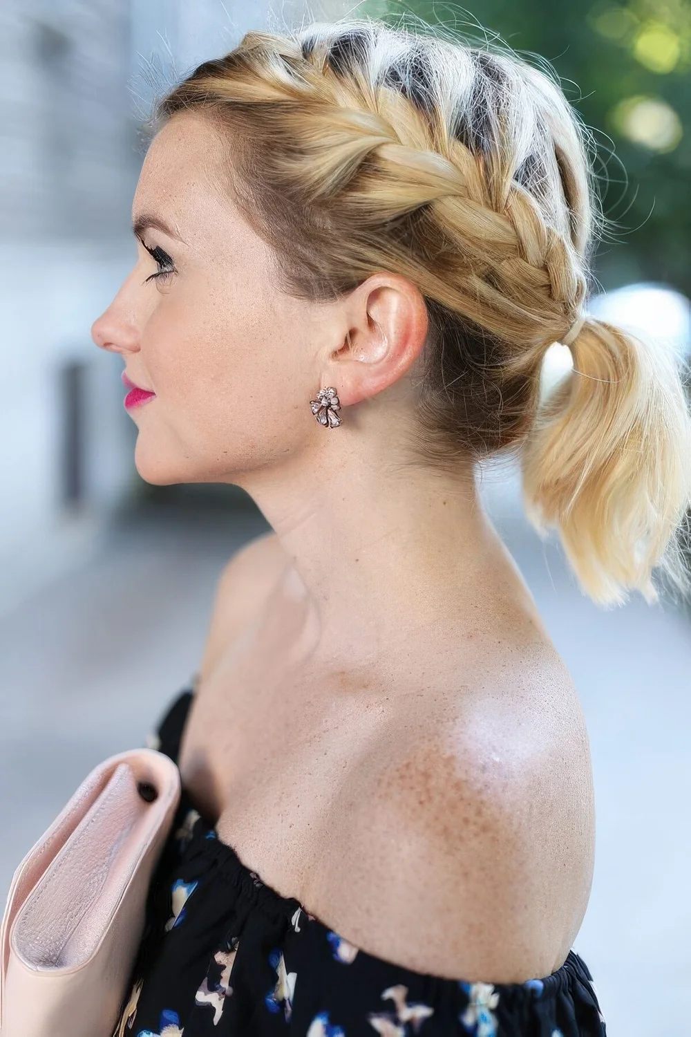 Side braid ending in a low ponytail si a cute and cool casual hairstyle if you love braids.