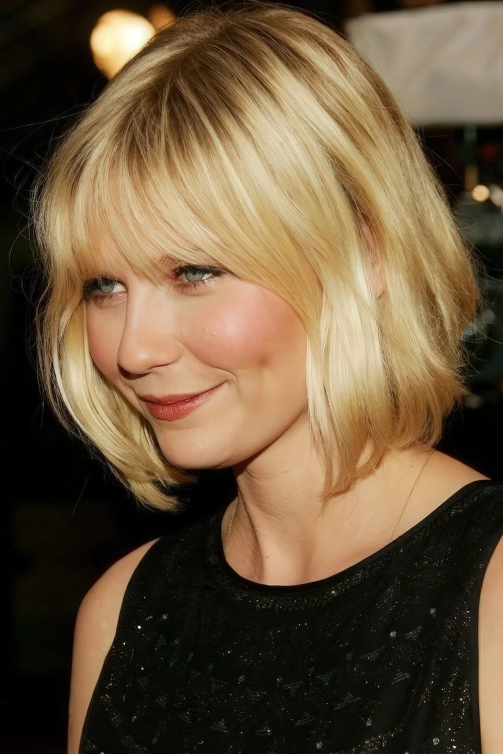Short bob with brief razored layers styled with a bit of flick.