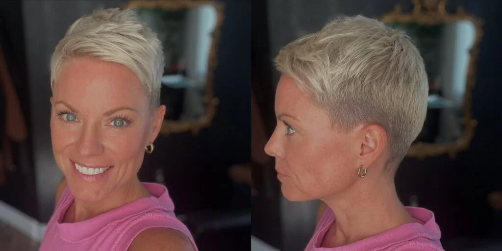 ear straight chestnut pixie with side swept fringe shown as a short pixie haircuts for older women idea, featuring side swept fringe