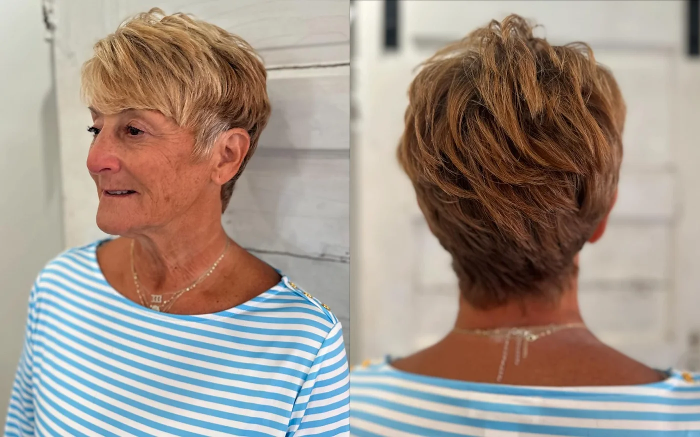 ear straight chestnut pixie with side swept fringe shown as a short pixie haircuts for older women idea, featuring medium layering