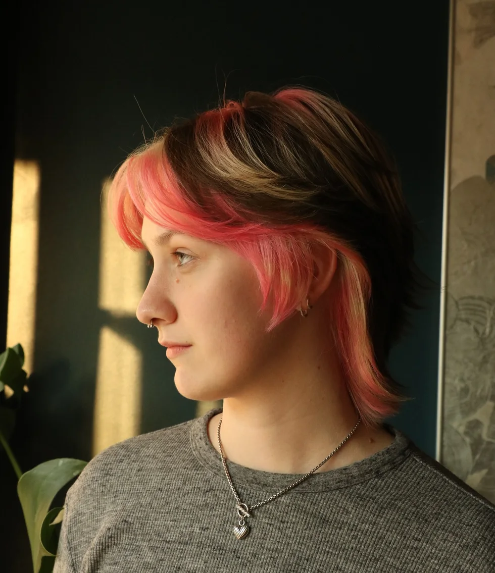 neck wavy pink wolf with shag fringe fringe shown as a short shaggy hair idea