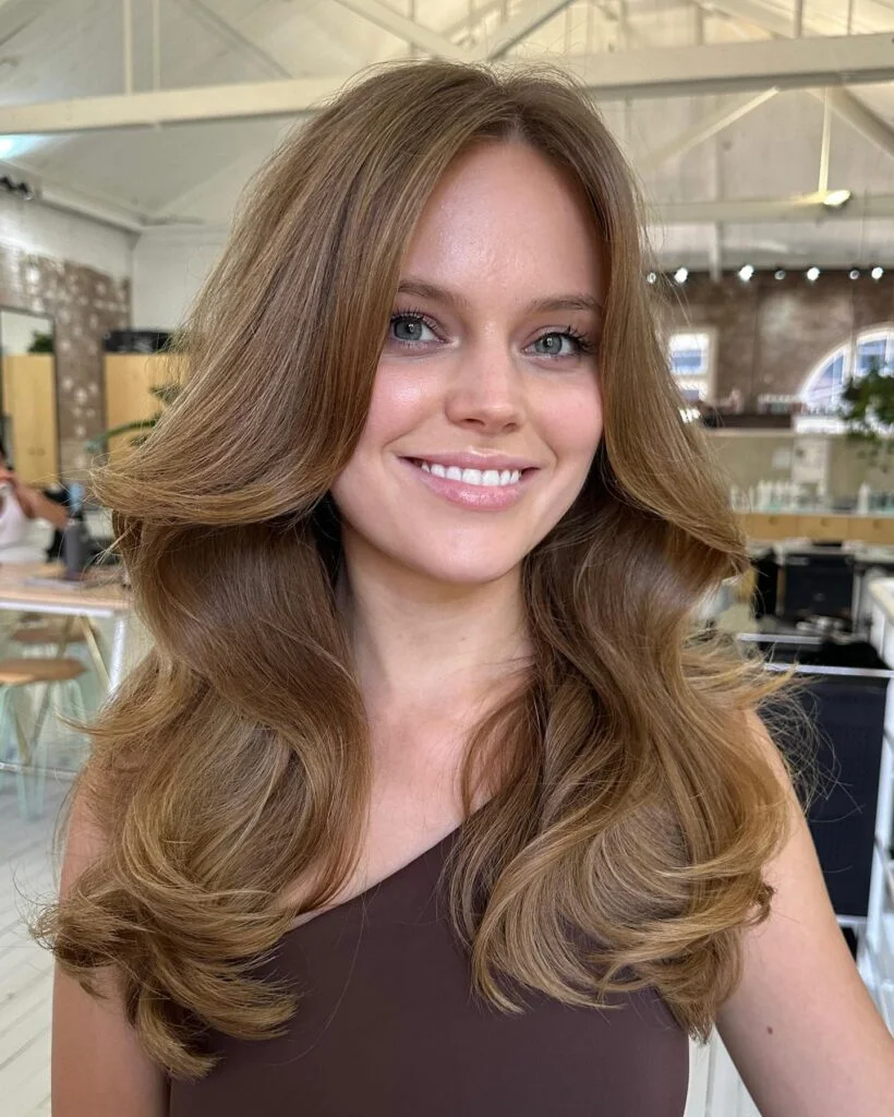 shoulder wavy chestnut lob shown as a shoulder length hairstyles for thin fine hair idea, featuring light layering