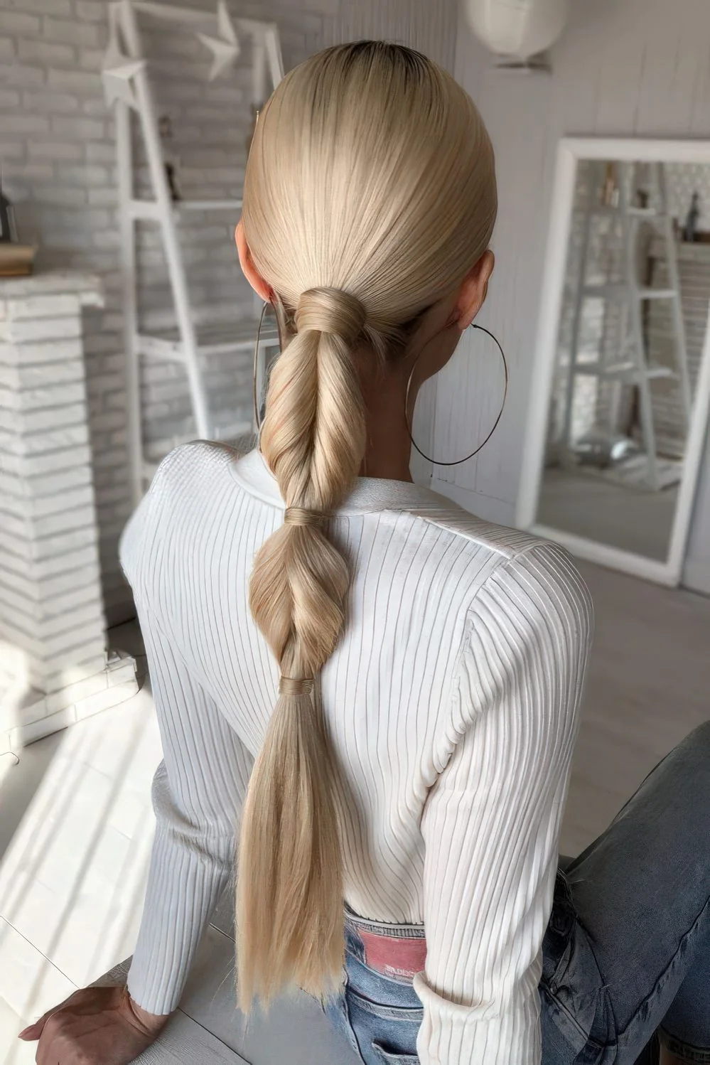 Photo showing low braid, with the hairstyle clearly visible.