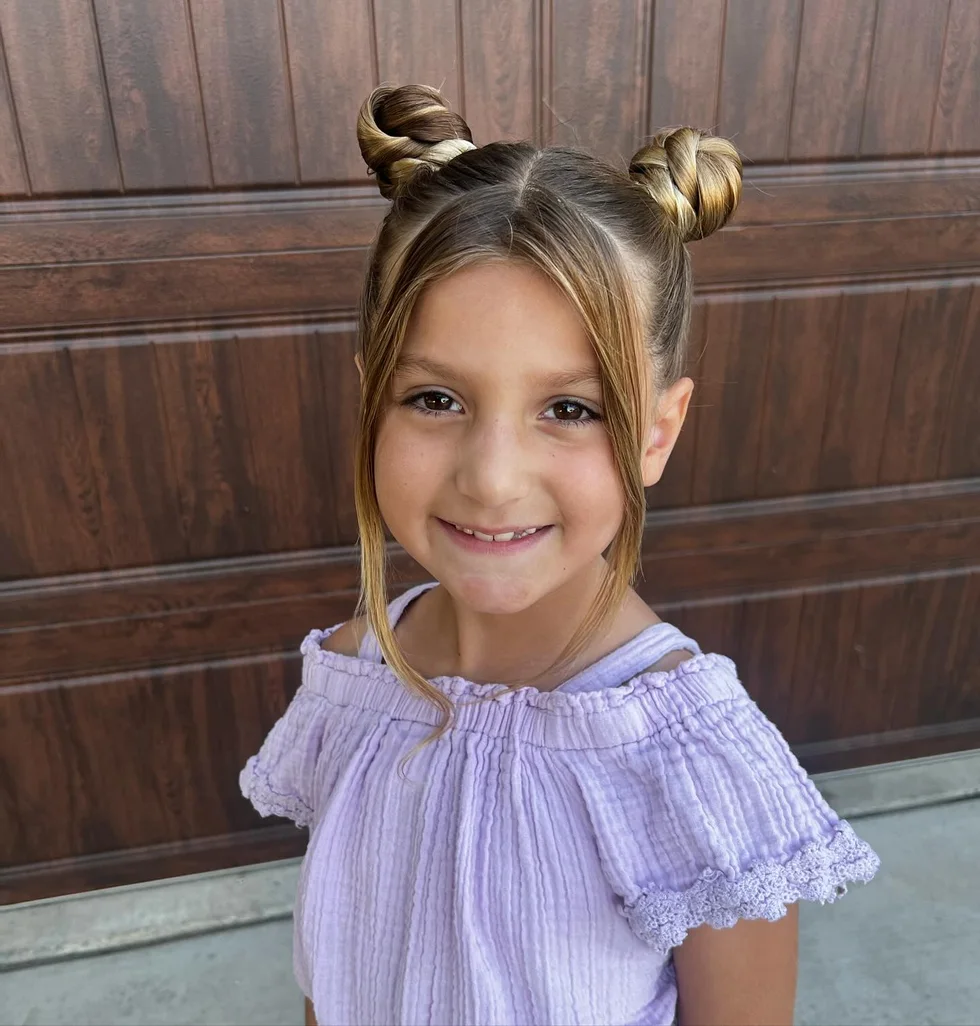 shoulder straight chestnut space buns shown as a space buns idea